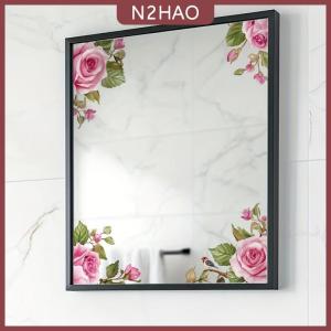 N2HAO Mùa Xuân Màu Xanh Lá Cây Lá Và Hoa Tường Dán Glass Sticker Cho Vòi Hoa Sen Cửa Ra Vào Gương Phòng Tắm Kính Tự Dính Có Thể Tháo Rời