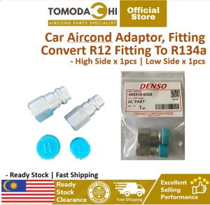 TOMODACHI Adaptor Fitting Car Aircond Convert R12 To R134a 2pcs High Side And Low Side With Valve Core + Cap | Ready Stock Malaysia | Fast Shipping ||