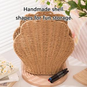 Breathable Natural Fiber Storage Basket Shell Shaped Organizer For Bedroom Office Decoration Large Capacity Container