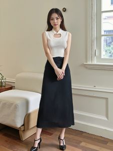 ชุดเซ็ตแฟชั่นผู้หญิง เสื้อคอสูงประดับกระดุม ดีไซน์คอจีนสวยหรู