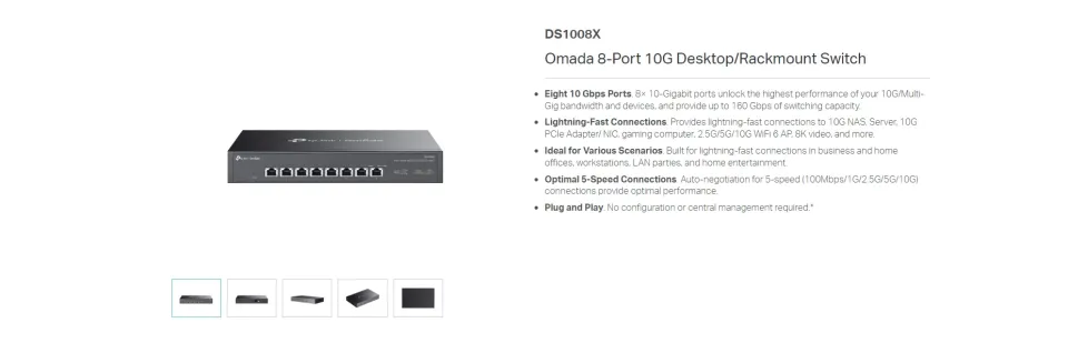 ルーター・ネットワーク機器 TP-Link Omada 8-Port 10G Switch DS1008X DS1008X | Omada 8-Port 10G Unmanaged Desktop/Rackmount Switch