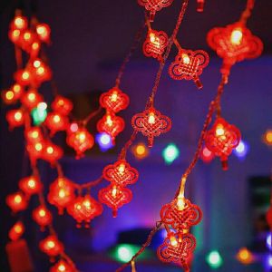 ??【Readystock】 + FREE Shipping?? Traditional Chinese Knot Red Lantern LED String Light Christmas Battery Operated Party Supplies Chinese New Year Lights Decor