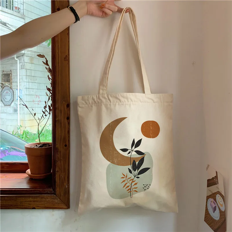 Retro Boho Plants Aesthetic Canvas Tote Bag Lady Handbag Harajuku