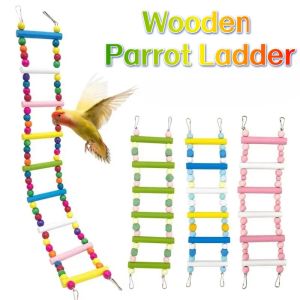 XINSU38 8/10/12 Step Ladders Wooden Parrot Ladder Colorful Interactive Bird Perch Stand Toy Chew-Resistant Grinding Claws Bird Climbing Toy Parrot Accessories