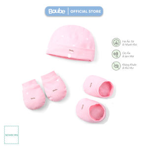 Set phụ kiện mũ bao tay bao chân họa tiết dễ thương cho bé sơ sinh Boube vải Cotton organic thoáng mát - size Newborn