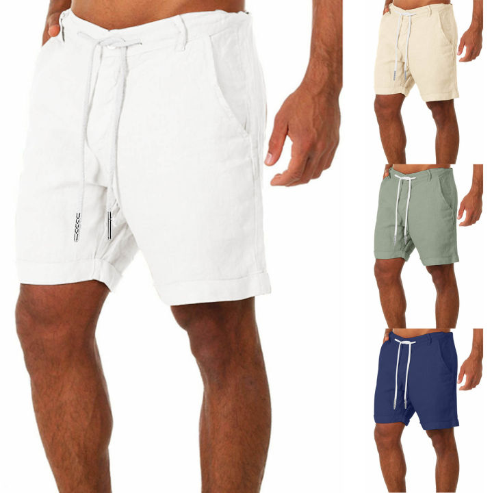 Shorts Summer Mens Casual Linen Cotton Pockets Beach Fitness