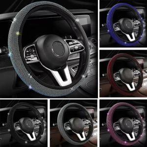 LKMART Anti-Slip Bling Steering Wheel Cover Rhinestone Elastic Auto Steering Wheel Wrap Fashion Breathable Sparkling Steering Wheel Sleeve Car Accessories