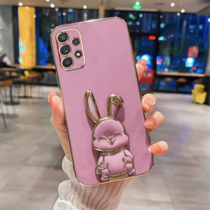 VRQR Luxury Electroplated Mobile Phone Case for Samsung Galaxy A55 A35 A13 4G 5G A23 A24 A33 A53 A54 A73 A74 5G A04S A14 with Smiling Rabbit Bracket Ultra Thin Fall Protection