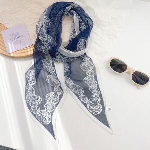 INVADER Lightweight Chiffon Scarf Chiffon Fabric Floral Print Long Streamer Scarf Fresh Versatile Accessory Skinny Scarf For Women