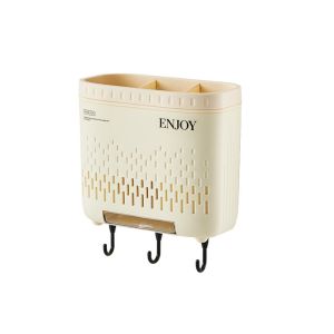 DSFSI Cream Color Spoon Fork Chopstick Holder Wall-mounted Dustproof Utensil Drainage Shelf Morden Space Saving Kitchen Storage Rack Household