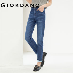 GIORDANO ผู้หญิง กางเกงยีนส์ Mid Rise Stretchy Stonewashed Denim Jeans Five-Pocket Slim Simple Fashion Casual Denim Pants Free Shipping 13414212