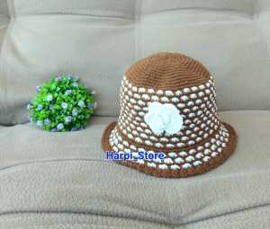 Topi Rajut Anak / Bucket Rajut Anyaman Sulam Motif Bunga Cocok Buat Anak Umur 6 bulan-10 Tahun