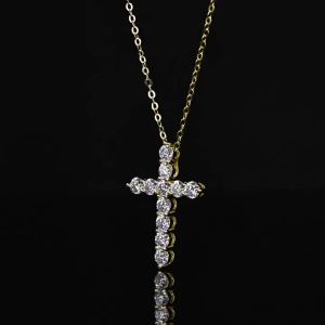 Full Moissanite Cross Pendant Original Sterling Silver Chain Plated White Gold Fine Necklace For Women Jewelry