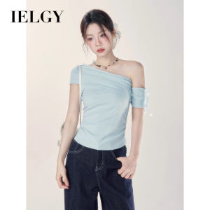 IELGY One shoulder short sleeved T-shirt for womens slim fit temperament top