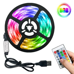 ♥Ready Stock +FREE♥ LED Strip Lights RGB 2835 USB 5V Infrared Remote Controller Ribbon Lamp Festival Party Bedroom TV Computer BackLight Decoration