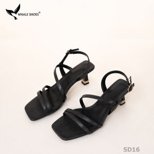 Giày Sandal nữ (SD16) Whale Shoes 2 dây 7cm Hậu vuông êm chân đế chống trượt