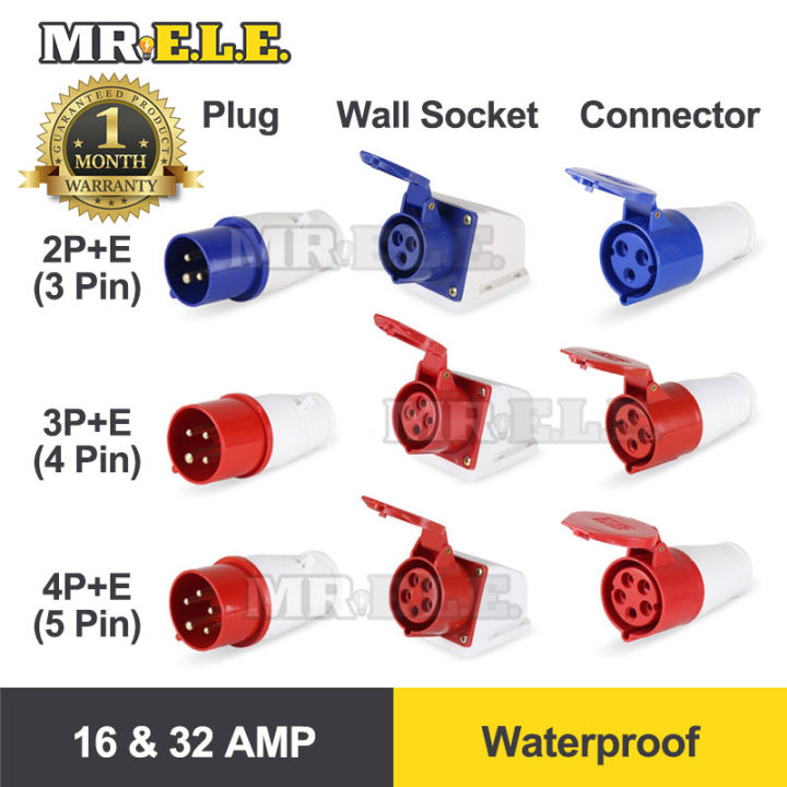 16A 32A 3 Pin 4 Pin 5 Pin Industrial Plug Industrial Connector Industrial Wall Socket (IP44