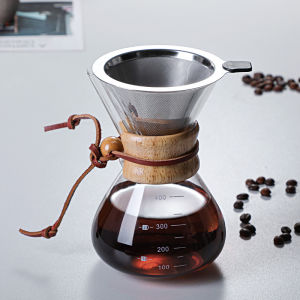400/600/800ML Resistant Glass Coffee Kettle Stainless Steel Filter Dripper Anti-Scald Wooden Handle Brewer Pot Barista Tools
