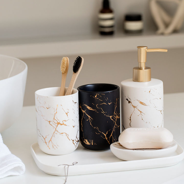 Luxury Marble Bathroom Accessory Set Toiletry Set Ceramic Soap Dish ...
