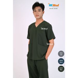 𝐒𝐜𝐫𝐮𝐛𝐬 NAM MÀU XANH RÊU - Chất cotton mềm mại không nhăn thoáng mát co giãn dành cho bác sỹ