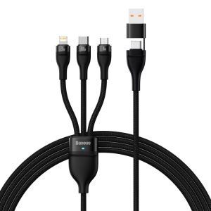 Baseus 3 in 1 Fast Charging Cable PD 100W Multi Charging Cable for iPhone 13 12 Pro Max PD Charging with Lightning / USB C / Micro Port Nylon Braided Data Cable