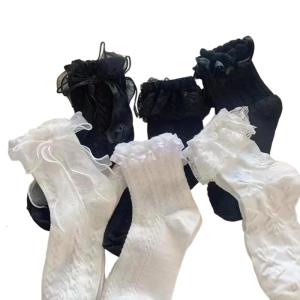 ถุงเท้าสไตล์ญี่ปุ่นสำหรับผู้หญิงหญิงสาว6คู่เนื้อผ้าบางระบายอากาศได้ดีประดับโบว์ถุงเท้าข้อเท้าลำลองโรงเรียน