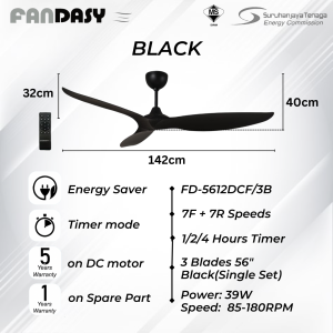 FANDASY (140cm/56") DC Motor 3 Blades Ceiling Fan Kipas Siling Kipas Syiling 风扇 14 Speed Remote Control Energy Saver(KOOK)