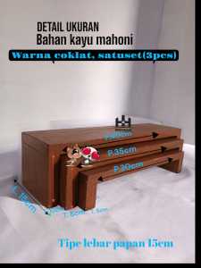 Rak Display 3 Susun Kayu Tipe Lebar 15cm Cocok untuk Pajangan Produk Kosmetik Perhiasan Bahan Mahoni Warna Coklat Satu Set 3pcs