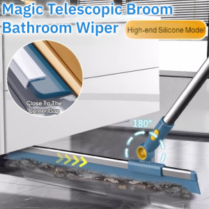 Silicone Floor Squeegee A Clean Scraping Magic Broom Floor Cleaning Squeegee Telescopic 180° Rotation Home Dust Broom