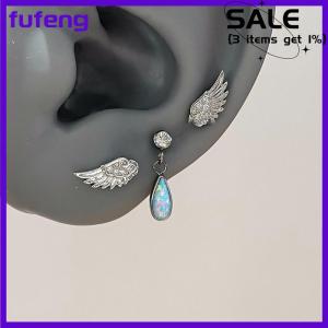 fufeng Vintage Couples Creative Angel Wings Stud Earrings Women Punk Studs Birthday Jewelry Gift