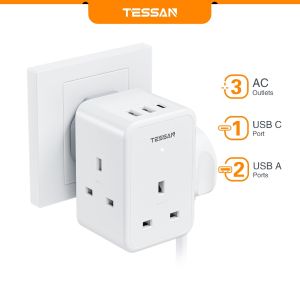 TESSAN Multi Plug Socket 4 AC Outlets and USB C Adapter Extension Plug Wall Charger Compact Size