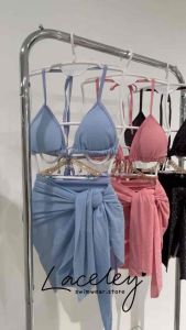 [READY STOCK]3PCS Shining Ocean Korean  Style Summer Swimsuit Woman Swimwear Bikini Set/现货海洋系列系带泳衣泳装套装[L333]