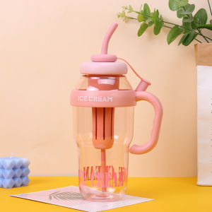 กระบอกน้ำ 1300 มล. แก้ว Ice-cream สีสันสดใส ขวดน้ำ กระบอกใส่ชา ขวดใส่ชา แถมหลอดพร้อมที่กรอง มีที่ปิดจุก