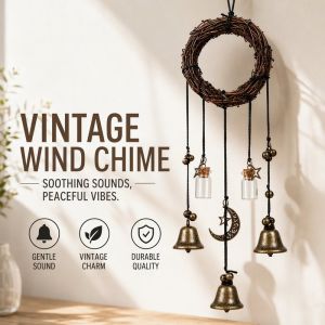 Handmade Vintage Wind Chime Blessing Bottle Bell Witchy Hanging Decor Metal Bells Moon Pendant