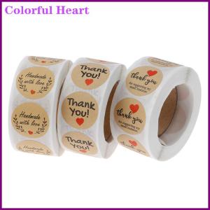 Colorful Heart สติกเกอร์ขอบคุณ500ชิ้นป้ายสติกเกอร์กระดาษทรงกลมสำหรับตกแต่ง