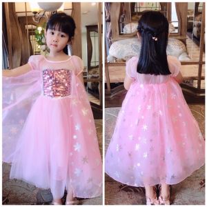 ชุดเจ้าหญิงเอลซ่า สีชมพูหวานสดใส ไม่เหมือนใคร งานพรีเมียม ฟรีมงกุฏเจ้าหญิง