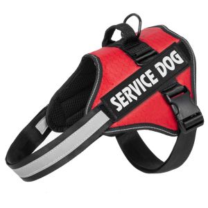 DearPaws Reflective Service Dog Harness - Breathable Nylon Vest with Velcro Patches (S-XXL) - Black/Red/Pink/Blue/Grey/Purple - Night Safety & Comfort Design