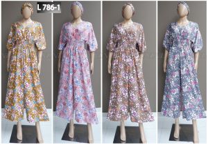 LooWear- Jumpsuit Wanita Motif Bunga Bahan Katun Lengan Pendek 7/8 Free Bando Premium Kualitas Import Modern Kekinian Terbaru