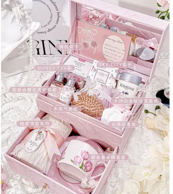 New Pink Double-Layer Premium Bridesmaid Gift Box | Niche and Exquisite Wedding Favors | Practical Bridesmaid Set | Perfume and Hair Care Shampoo & Conditioner Set | Double-Layer Practical Gift Box | Birthday Gift