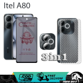3IN1 TEMPERED GLASS BLUE ITEL A80 BONUS LENSA CAMERA+GARSKIN CARBON. 