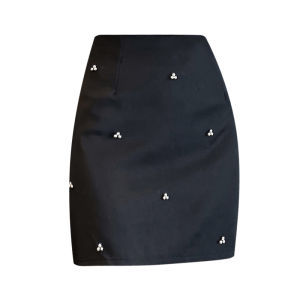 Ammin 2024 mùa hè eo cao có khóa kéo mới thời trang ngọc trai móng tay đính cườm A-line váy phiên bản Hàn Quốc cho nữ Phong cách Một màu đơn giản chống trượt hông váy quấn