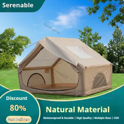 Serenable Quick Setup Inflatable Camping Tent with Skylight Breathable Inflatable Tent with Skylight Spacious Waterproof for Campers Families Glamping Backyard