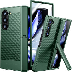 for Samsung Galaxy Z Fold 8 Ultra Case Z Fold 7 Case with Kickstand Built-in Screen Protector & Hinge Protection Luxury 3D Cube Texture Non-Slip Full Body Protective Shockproof Phone Case for Samsung Z Fold 6 Case