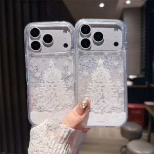 Glitter Quicksand Snowflake Christmas Tree Case for iPhone 17 16 15 Pro Back Cover Moving Sand Dynamic Liquid Clear Hard Shell