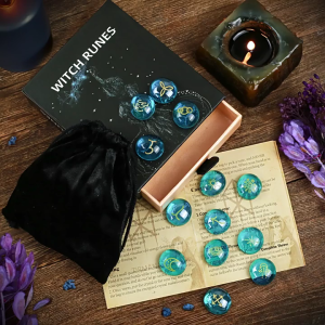 13Pcs Irregular Divination Runes Stone Engraved Runes Pocket Stone Glass Runes Signs Roundels Stone for Meditations