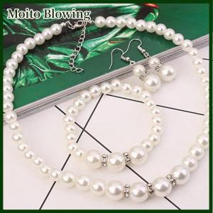 Moito Phụ Nữ Pha Lê Ngọc Trai Dây Chuyền Vòng Đeo Bông Tai Cưới Quyến Rũ Trang Sức Bộ Quà Tặng