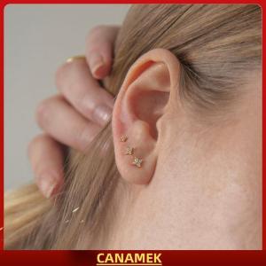 Miễn phí vận chuyển✨ 3 cái bộ Bốn Cánh Hoa Zircon Hoa Stud Bông Tai Thiết Lập Cho Phụ Nữ Nhỏ Cổ Điển Đa Năng Xỏ Bông Tai 3 4 5Mm
