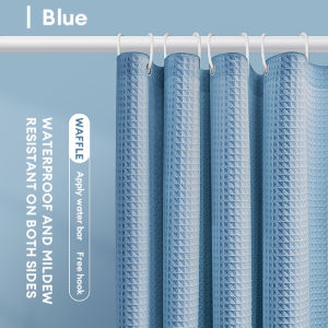 SRUE Elegant Waffle Texture Waterproof Shower Curtain with Metal Hooks Washable Quick-Dry Bathroom Partition Curtain