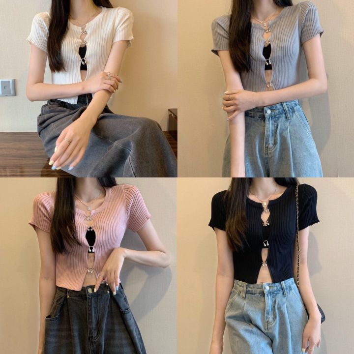 🐰 เสื้อแขนสั้นไหมพรม ดีเทลโชว์อกสุดเซ็กซี่ มาพร้อมตะขอสุดเก๋ ปังสุดๆ ...