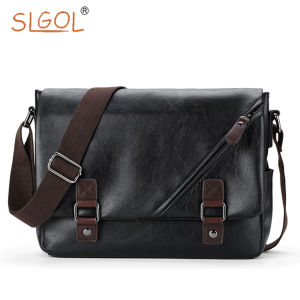SLGOL Vintage Canvas Shoulder Bag Large Work Bag Mens Messenger Bag Waterproof Computer Leather Satchel Briefcases